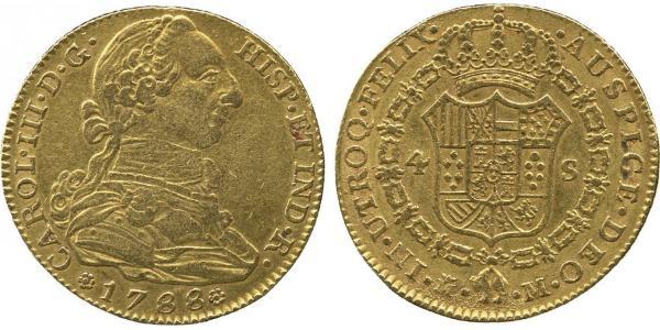 4 Escudo Spanish Empire (1700 - 1808) Gold Charles III of Spain (1716 -1788)