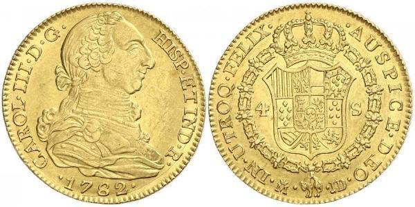 4 Escudo Spanish Empire (1700 - 1808) Gold Charles III of Spain (1716 -1788)