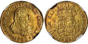 4 Escudo Spanish Mexico  / Kingdom of New Spain (1519 - 1821) Gold Philip V of Spain(1683-1746)