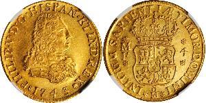 4 Escudo Spanish Mexico  / Kingdom of New Spain (1519 - 1821) Gold Philip V of Spain(1683-1746)