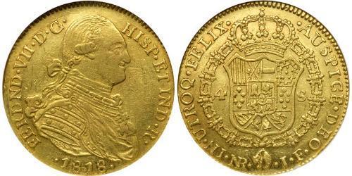 4 Escudo Viceroyalty of New Granada (1717 - 1819) Gold Ferdinand VII of Spain (1784-1833)