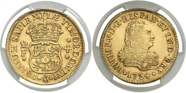 4 Escudo Vizekönigreich Neuspanien (1519 - 1821) Gold Philip V von Spanien (1683-1746)