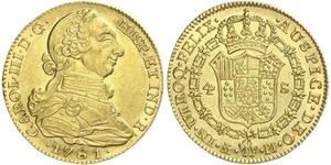 4 Escudo Imperio español (1700 - 1808) Oro Carlos III de España (1716 -1788)