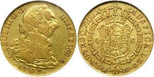 4 Escudo Impero spagnolo (1700 - 1808) Oro Carlo III di Spagna (1716 -1788)