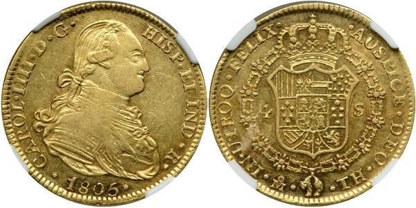 4 Escudo Impero spagnolo (1700 - 1808) Oro Carlo IV di Spagna (1748-1819)