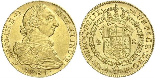 4 Escudo Impero spagnolo (1700 - 1808) Oro Carlo III di Spagna (1716 -1788)