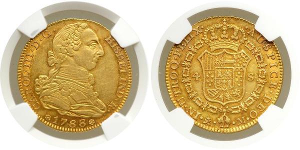 4 Escudo Impero spagnolo (1700 - 1808) Oro Carlo III di Spagna (1716 -1788)