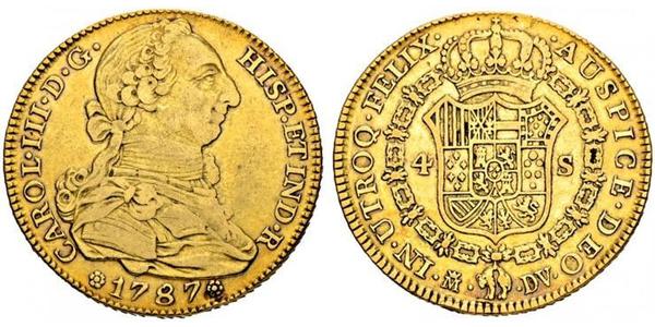 4 Escudo Impero spagnolo (1700 - 1808) Oro Carlo III di Spagna (1716 -1788)