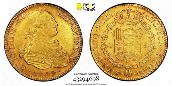 4 Escudo 西班牙帝國 金 卡洛斯四世 (1748-1819)