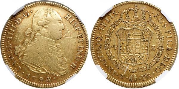 4 Escudo 西班牙帝國 金 卡洛斯四世 (1748-1819)