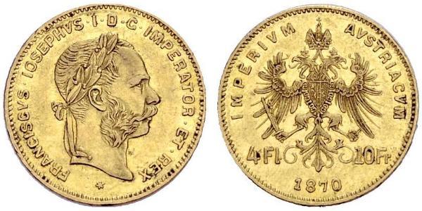 4 Florin Imperio austrohúngaro (1867-1918) Oro Franz Joseph I (1830 - 1916)