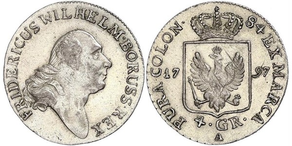 4 Groschen Reino de Prusia (1701-1918) Plata Federico Guillermo II de Prusia