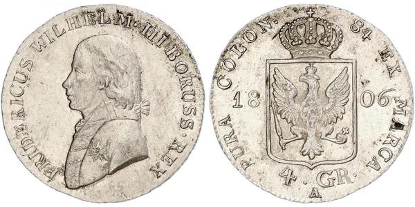 4 Groschen Пруссия (королевство) (1701-1918) Серебро Фридрих Вильгельм III, король Пруссии (1770 -1840)