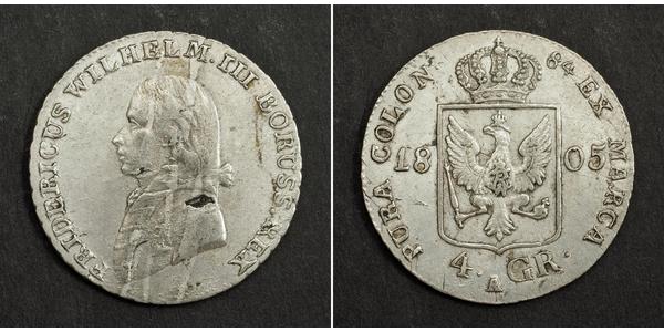 4 Groschen Пруссия (королевство) (1701-1918) Серебро Фридрих Вильгельм III, король Пруссии (1770 -1840)