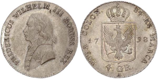 4 Groschen Королівство Пруссія (1701-1918) Срібло Фрідрих Вільгельм III, король Пруссії  (1770 -1840)