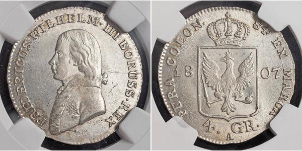 4 Groschen 普魯士王國 (1701 - 1918) 銀 腓特烈·威廉三世 (1770 -1840)