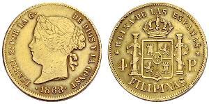 4 Peso Philippines Gold Isabella II of Spain (1830- 1904)