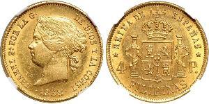 4 Peso Philippines Gold Isabella II of Spain (1830- 1904)