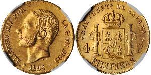 4 Peso Philippines Gold Alfonso XII of Spain (1857 -1885)