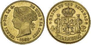 4 Peso Philippines Gold Isabella II of Spain (1830- 1904)