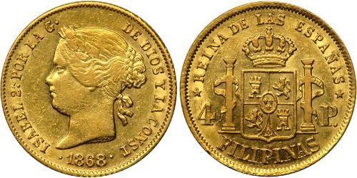 4 Peso Philippines Gold Isabella II of Spain (1830- 1904)