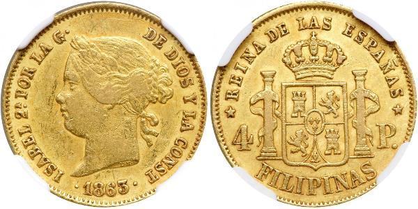 4 Peso Philippines Gold Isabella II of Spain (1830- 1904)