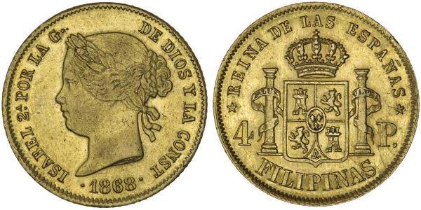 4 Peso Philippines Gold Isabella II of Spain (1830- 1904)