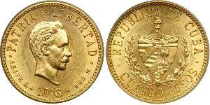 4 Peso  Gold Jose Julian Marti Perez (1853 - 1895) 