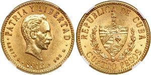 4 Peso  Gold Jose Julian Marti Perez (1853 - 1895) 