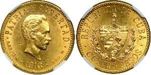 4 Peso  Gold Jose Julian Marti Perez (1853 - 1895) 