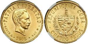 4 Peso  Gold Jose Julian Marti Perez (1853 - 1895) 