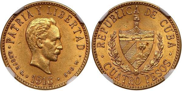 4 Peso  Gold Jose Julian Marti Perez (1853 - 1895) 