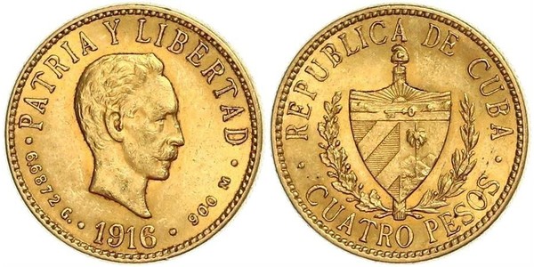 4 Peso  Gold Jose Julian Marti Perez (1853 - 1895) 