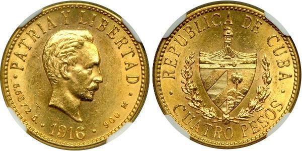 4 Peso  Gold Jose Julian Marti Perez (1853 - 1895) 