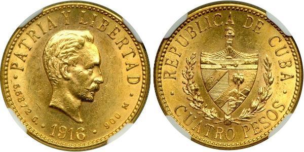 4 Peso  Gold Jose Julian Marti Perez (1853 - 1895) 