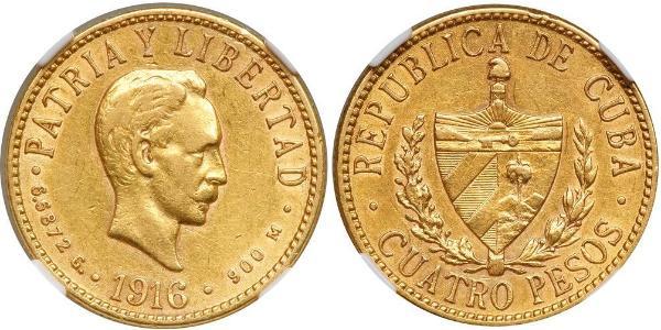 4 Peso  Gold Jose Julian Marti Perez (1853 - 1895) 