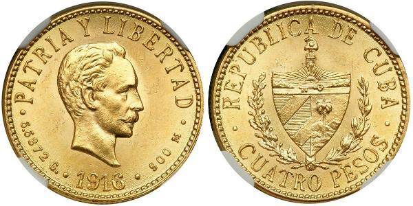 4 Peso  Gold Jose Julian Marti Perez (1853 - 1895) 