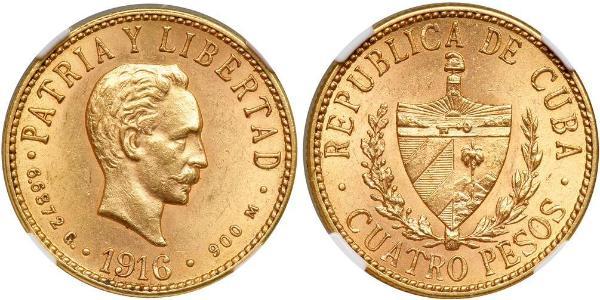 4 Peso  Gold Jose Julian Marti Perez (1853 - 1895) 