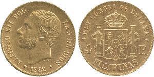 4 Peso Philippines Or Alfonso XII of Spain (1857 -1885)