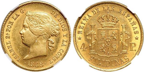 4 Peso Philippines Or Isabella II of Spain (1830- 1904)