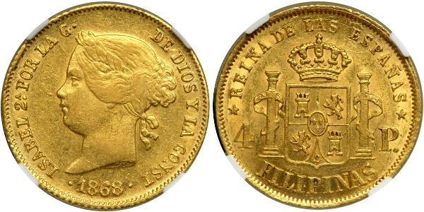 4 Peso Filipinas Oro Isabella II of Spain (1830- 1904)