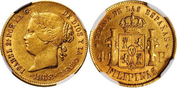 4 Peso Filippine Oro Isabella II of Spain (1830- 1904)