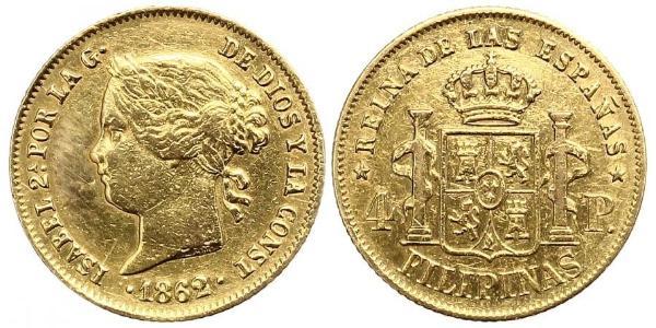 4 Peso Filippine Oro Isabella II of Spain (1830- 1904)