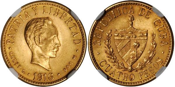 4 Peso  Oro Jose Julian Marti Perez (1853 - 1895) 