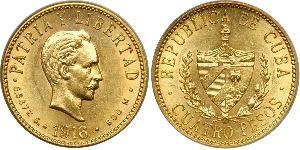 4 Peso  金 Jose Julian Marti Perez (1853 - 1895) 