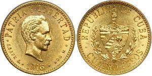 4 Peso  金 Jose Julian Marti Perez (1853 - 1895) 