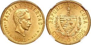 4 Peso  金 Jose Julian Marti Perez (1853 - 1895) 