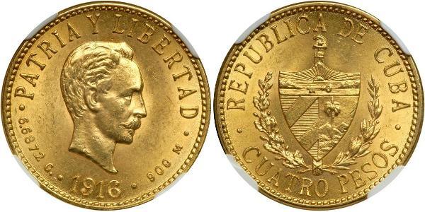 4 Peso  金 Jose Julian Marti Perez (1853 - 1895) 
