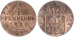 4 Pfennig Königreich Preußen (1701-1918) Kupfer 