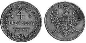 4 Pfennig Principality of Ansbach (1398–1792) 銅 Charles William Frederick, Margrave of Brandenburg-Ansbach (1712 – 1757)